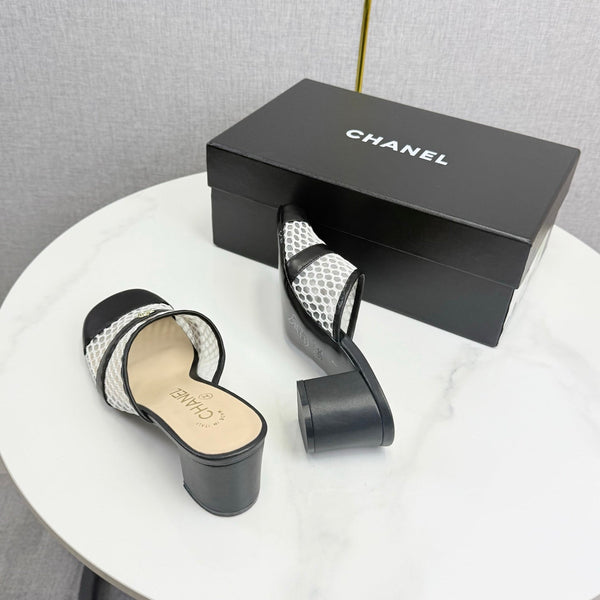 CC 26s Sandal 4.5cm Black Beige Mesh Sheepskin 639824
