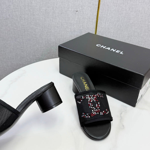 CC 26SS Sandals Black Mesh Sheepskin 639891