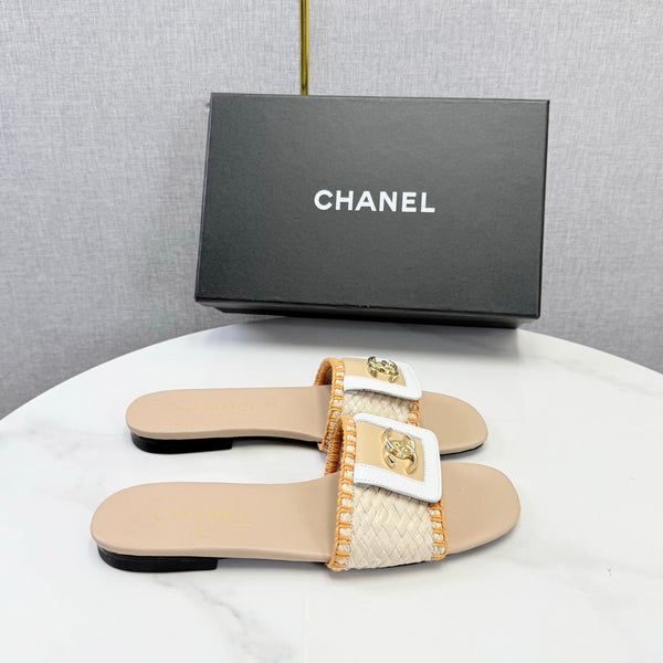 CC 26s Woven Strap Slides Beige Orange Lambskin