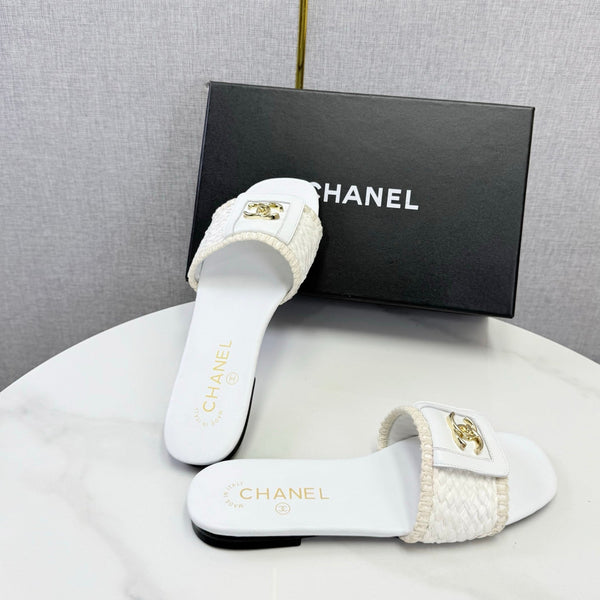 CC 26s Woven Strap Slides White Lambskin