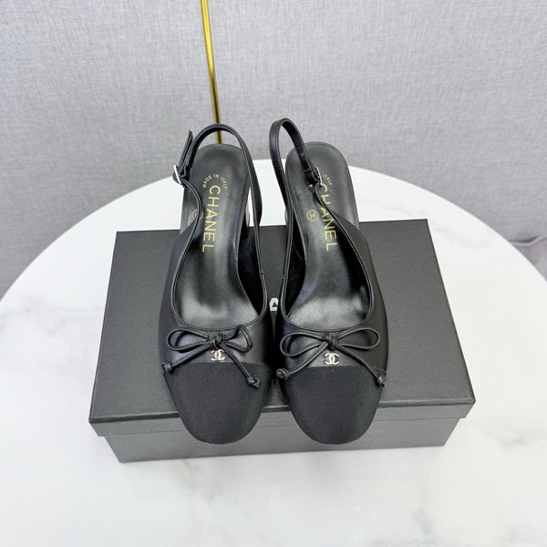 CC 26s Slingback Heels 4.5cm Black Lambskin Fabric