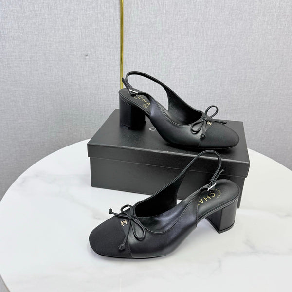 CC 26s Slingback Heels 4.5cm Black Lambskin Fabric