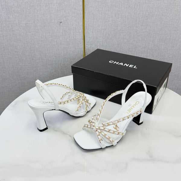 CC 26s Chain Strap High Heels 6.5cm White Lambskin