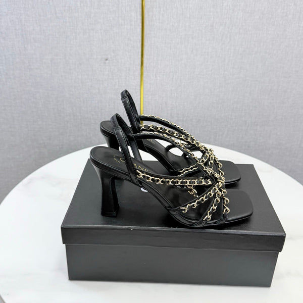 CC 26s Chain Strap High Heels 6.5cm Black Lambskin