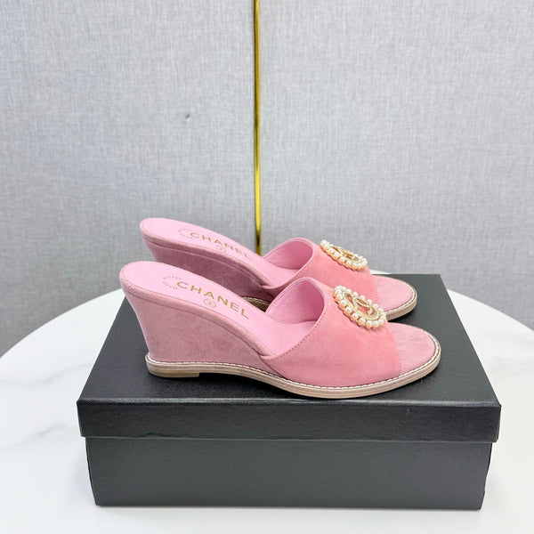 CC 26s Wedge Heels In Pink Suede With CC Pearl Embellished