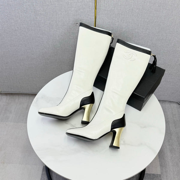 CC 26s Knee-High Boots Black White Sheepskin 904484
