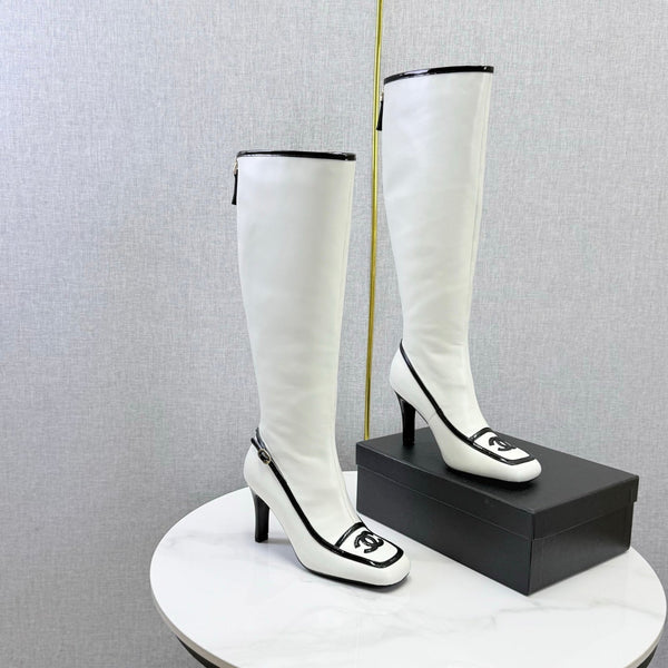 CC 26s Silhouette Long Boots White Black Sheepskin 972809
