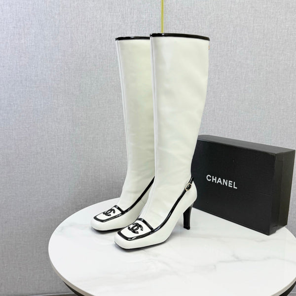 CC 26s Silhouette Long Boots White Black Sheepskin 972809