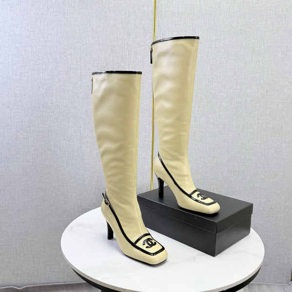 CC 26s Silhouette Long Boots Beige Black Sheepskin 972810