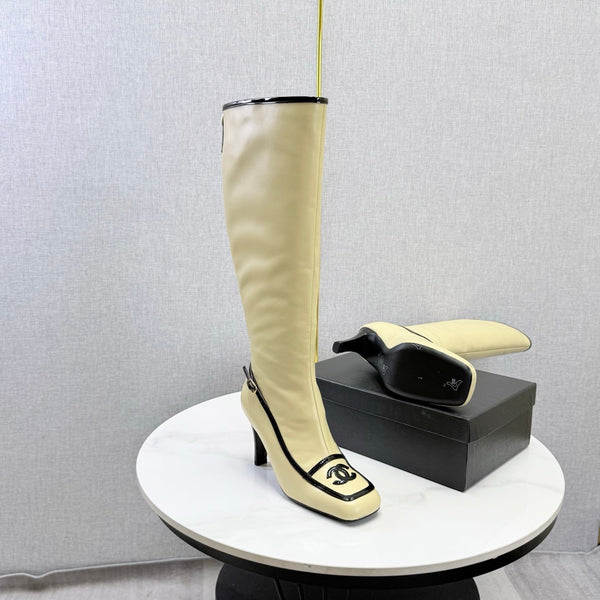 CC 26s Silhouette Long Boots Beige Black Sheepskin 972810