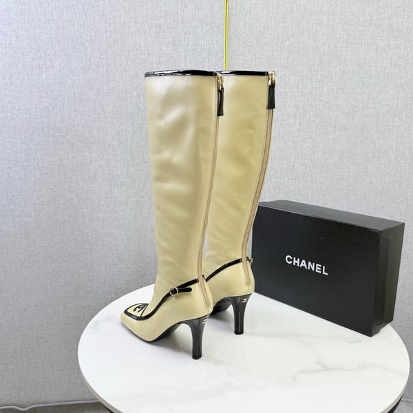CC 26s Silhouette Long Boots Beige Black Sheepskin 972810