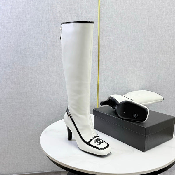 CC 26s Silhouette Long Boots White Black Sheepskin 972809