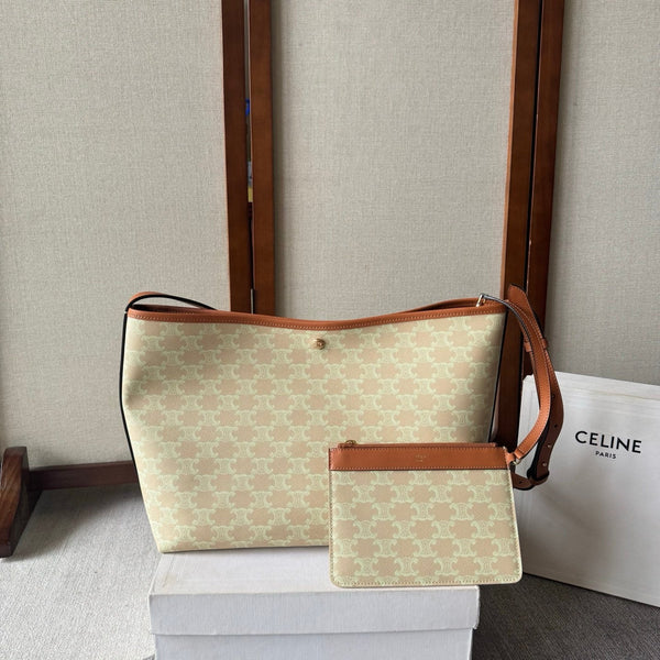 CL Soft Shopper Bag in Triomphe Brown White Canvas and Calfskin