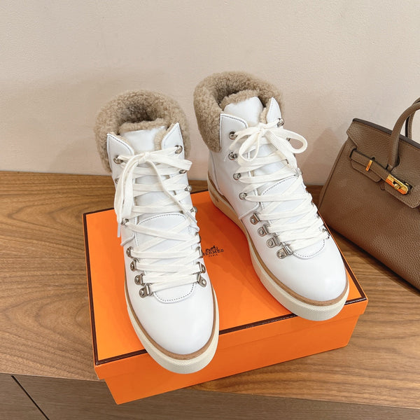 HM 26S Flocon Botines 4cm White Leather Shearling 110589
