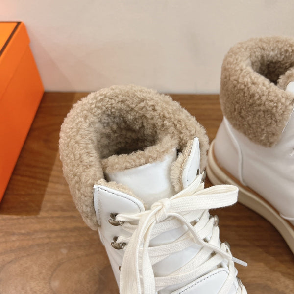HM 26S Flocon Botines 4cm White Leather Shearling 110589