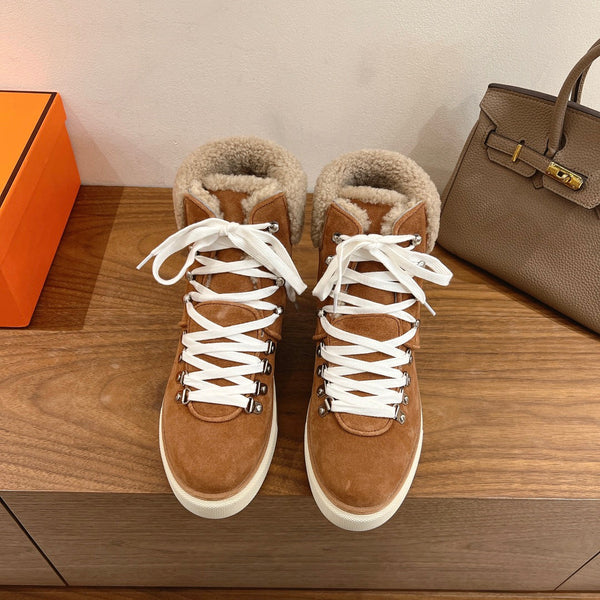 HM 26S Flocon Botines 4cm Tan Suede Shearling 110590