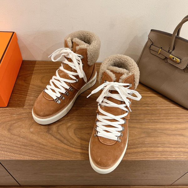 HM 26S Flocon Botines 4cm Tan Suede Shearling 110590