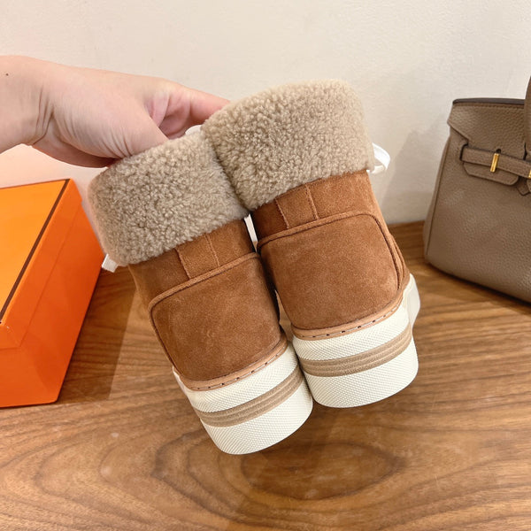 HM 26S Flocon Botines 4cm Tan Suede Shearling 110590