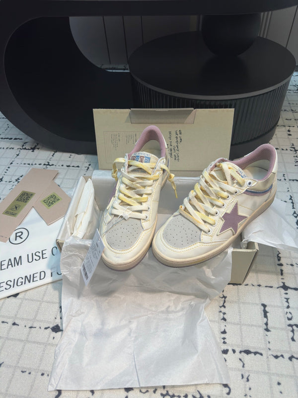 BALL STAR SNEAKERS WHITE CALFSKIN WITH HURRICANE PURPLE STAR