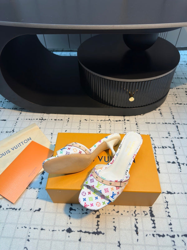 LV Mule 6AM LV x TM 55mm White with Monogram Multicolore Leather 218907