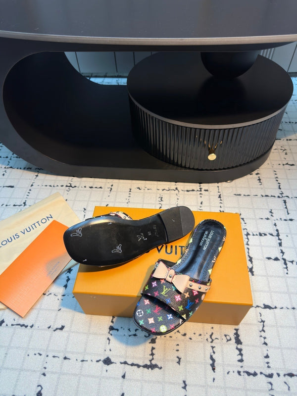 LV LV x TM 6AM Flat Mule Black with Monogram Multicolore Leather 218909