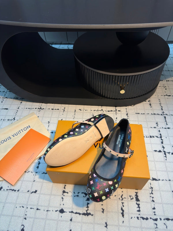 LV Ballerine Romy LV x TM Black with Monogram Multicolore Leather 218914