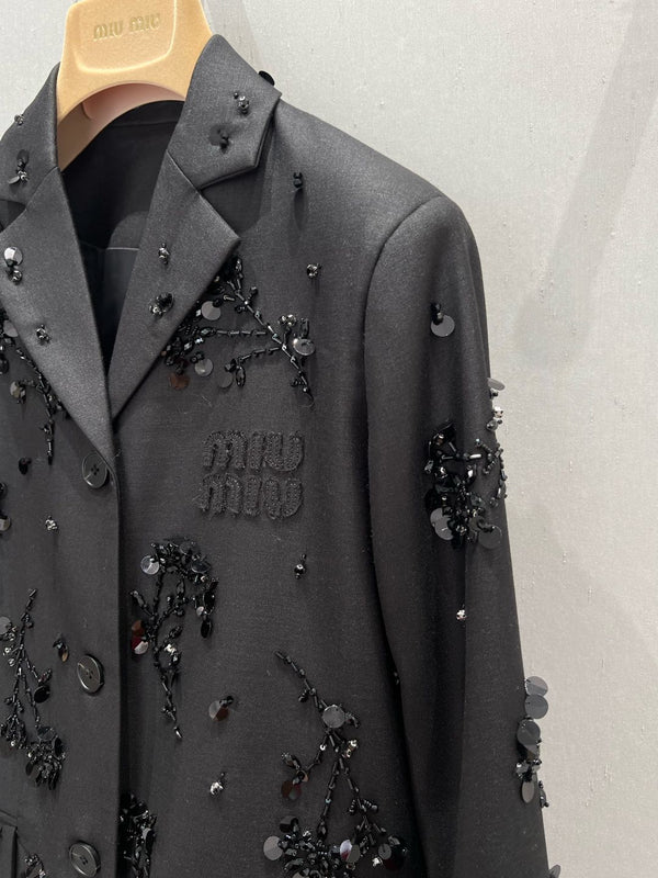Miu Miu Short Suit Jacket Black Chemical Fiber