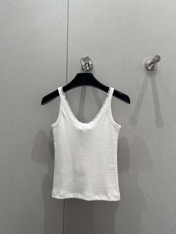 Celine 25 Lace Vest Camisole White Cotton Silk 215160