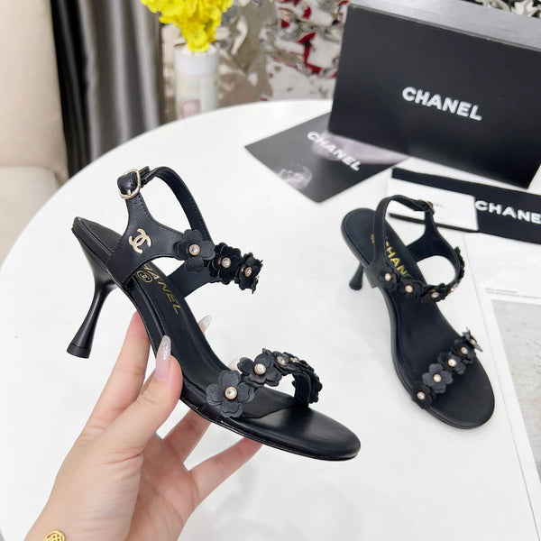 CC 26s Floral Sandal 7.5cm Black Sheepskin 867464