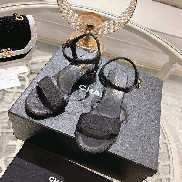 CC 25C 5CM Mid Heed Sandals Black Fabric 213321