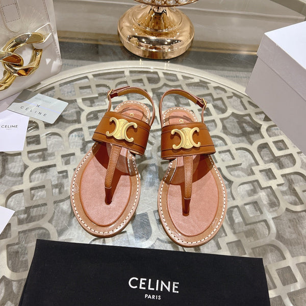 LYMPIA TRIOMPHE THONG IN CALFSKIN CARAMEL BROWN