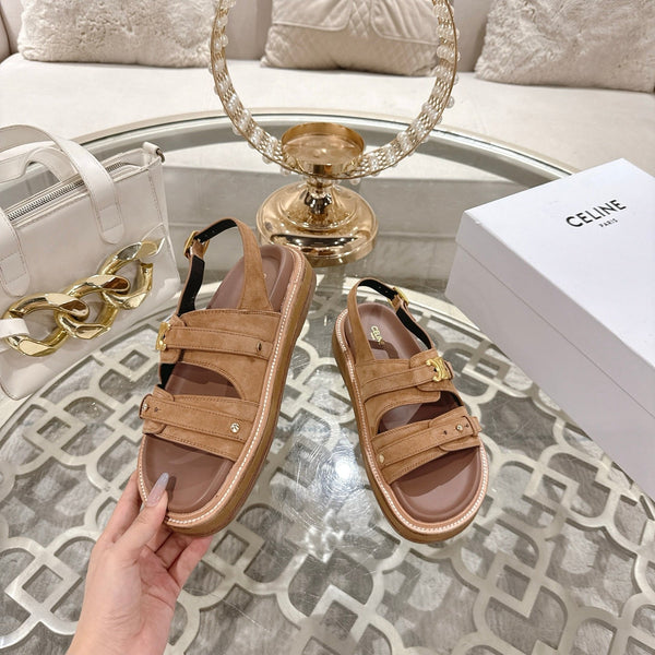 Celine Tippi Triomphe Sandals Brown Suede 736602