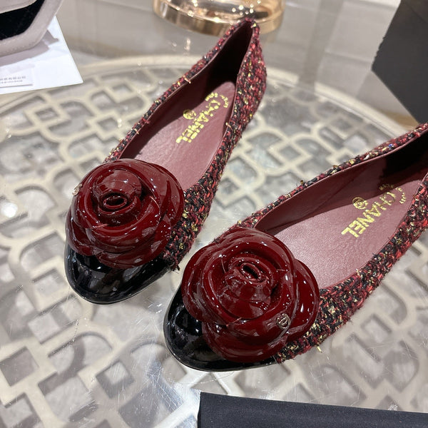 CC 26s Camellia Ballet Flat Burgundy Leather Tweed 736497