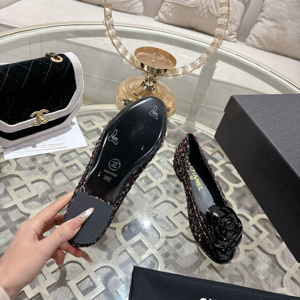 CC 26s Camellia Ballet Flat Black Colorful Leather Tweed 736498