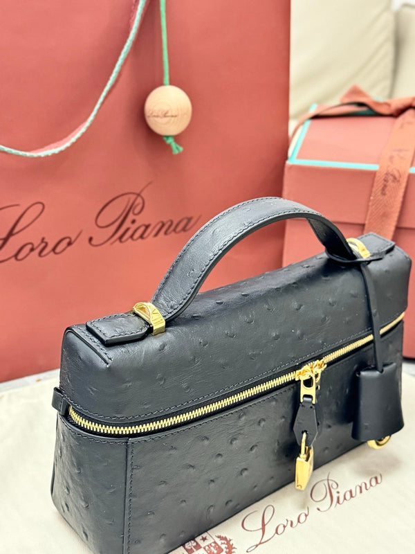 LP Extra Pouch L23 Black Ostrich Pattern Leather