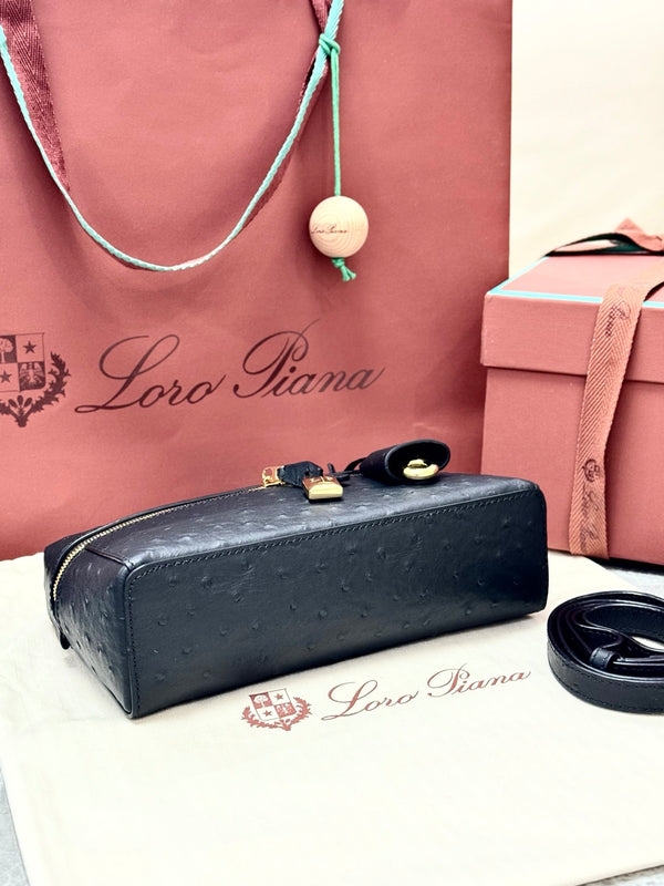 LP Extra Pouch L23 Black Ostrich Pattern Leather