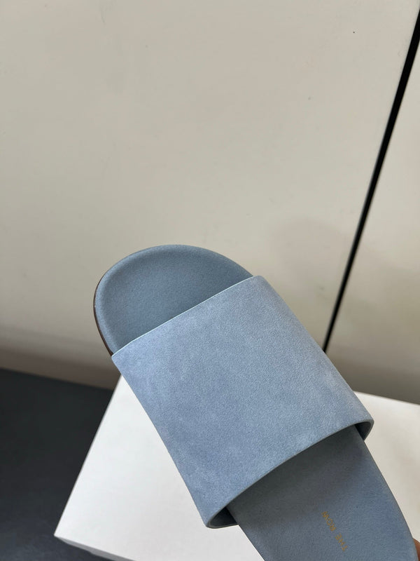 The Row Slippers In Baby Blue Suede 340021