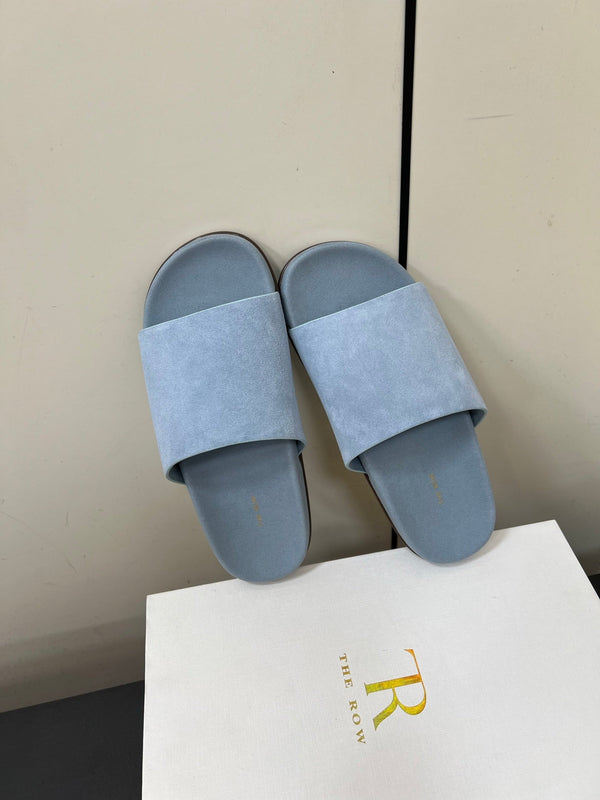 The Row Slippers In Baby Blue Suede 340021