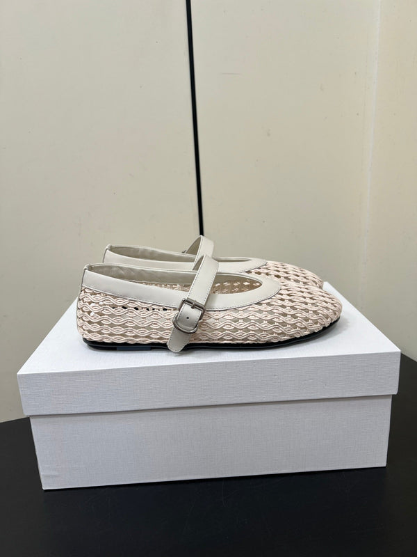 The Row 25ss Mary Jane Flat Light Pink Mesh And Grey Cowhide 340042