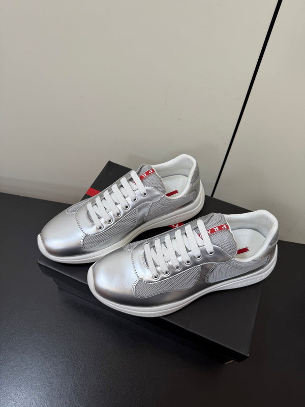 Prada America's Cup Sneaker Sliver Metalic Leather 618917