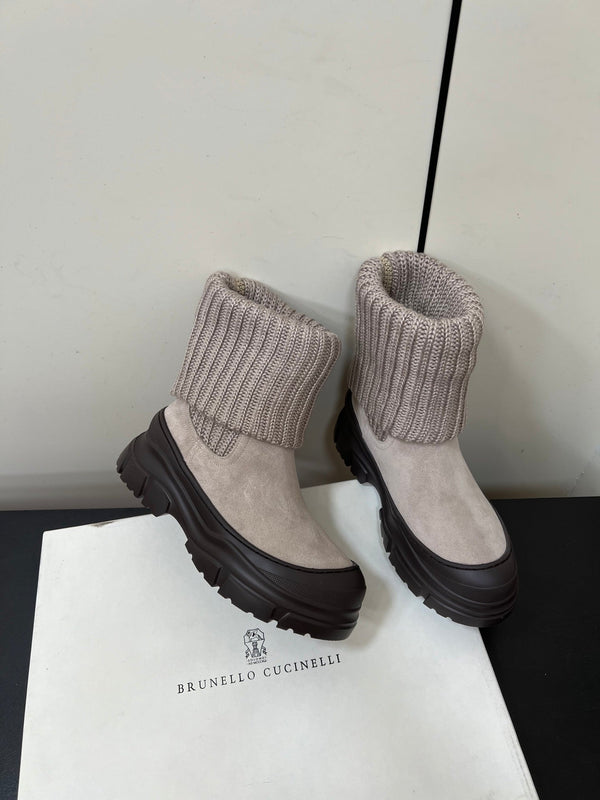 Brunello Cucinelli Ankle Boots Taupe Knitted Suede 619496
