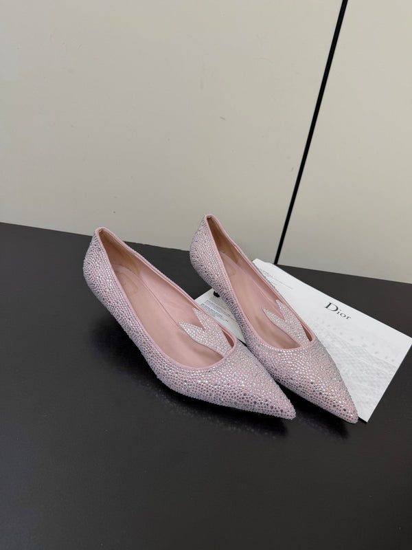 CD Heel Pointed Toe Rhinestone Slingback 3.5 Pink Suede 619565