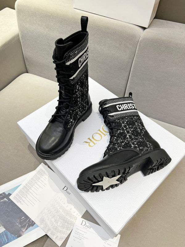 CD D-Major Ankle Boot In Black Mix White Tweed And Lambskin 107725