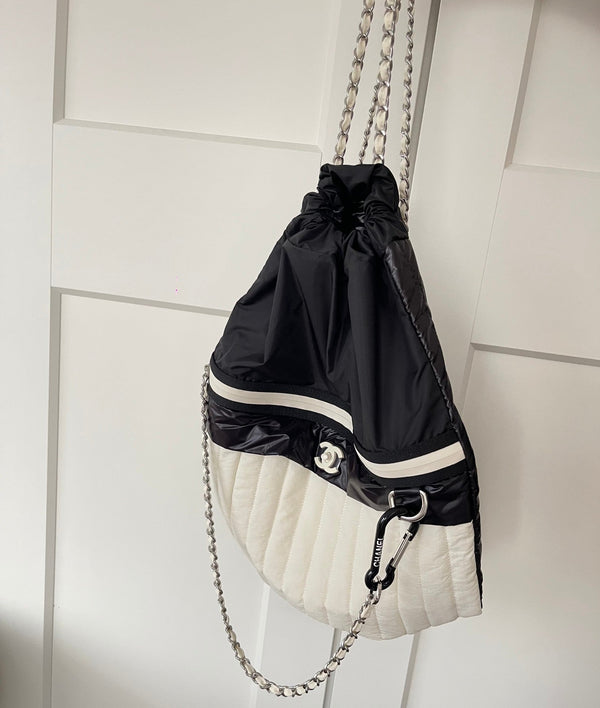 CC 26s Sea Drawstring Backpack Black White Nylon