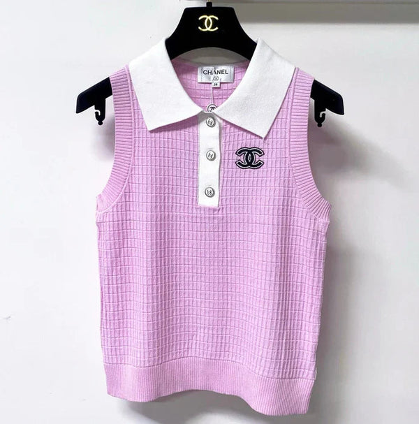 CC 2026 Pink Sleeveless Knit Polo Top Tencel 310323