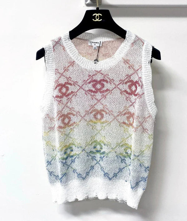 CC 2026 White And Multicolored Knit Tank Top Wool 439844