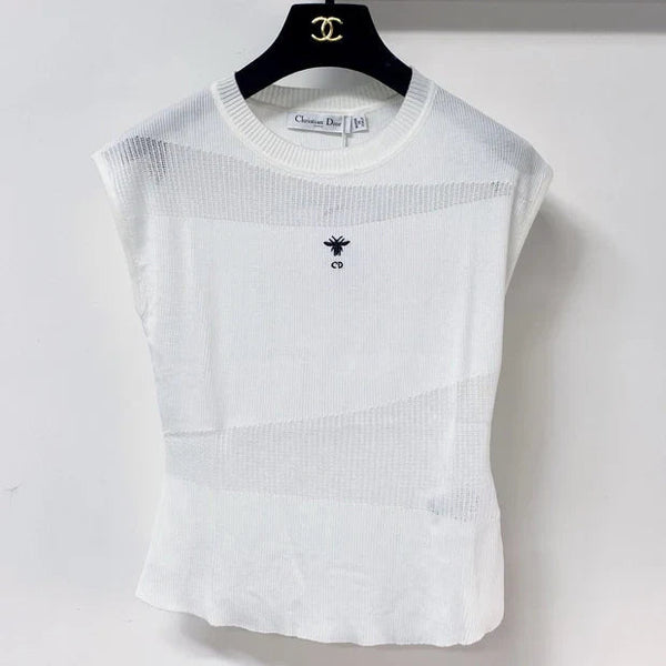 CD 2026 Vest with Logo Embellishment White Cotton 459030