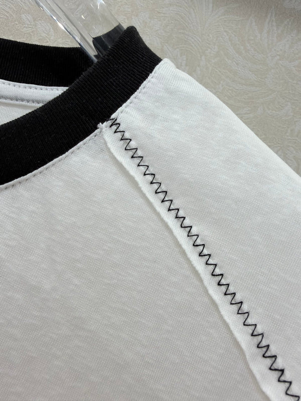 CC 26s Round Neck Pure Long Sleeve T-Shirt White Cotton