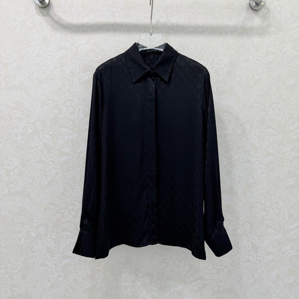 Fendi 26sShirt Jacquard Pattern Black Rayon Cotton