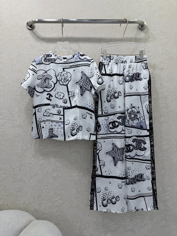 CC Straight Leg Pants Printed Silk 353066